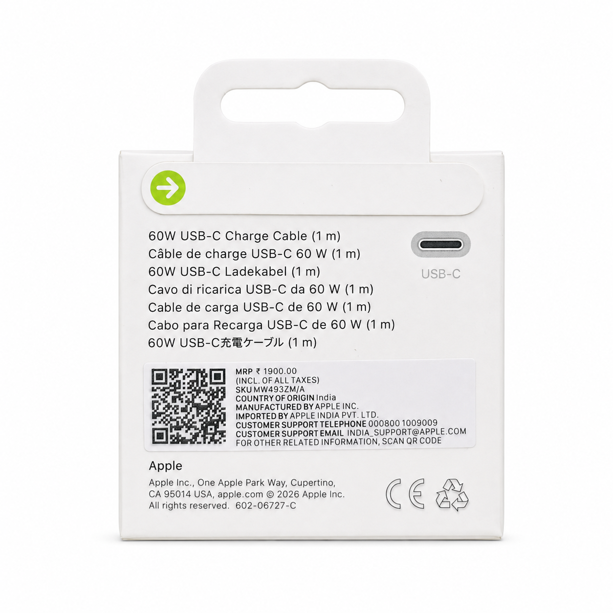 Apple USB-C 60W Charge Cable packaging - back