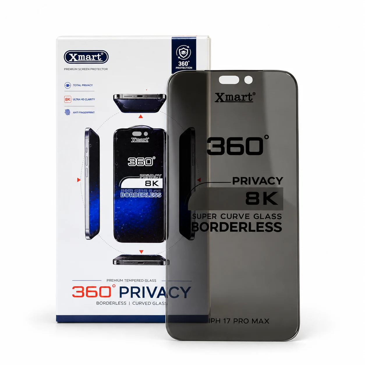 Xmart 360 Privacy 8K Glass for iPhone 17 Pro Max