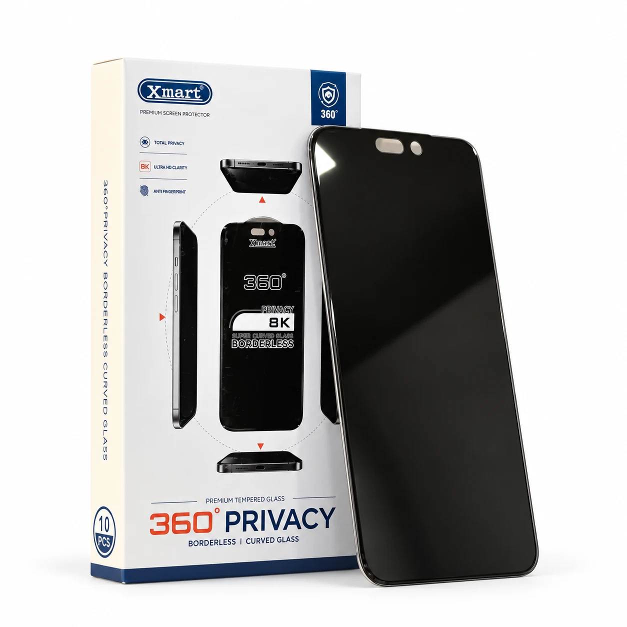 Xmart iPhone 17 Pro Max privacy glass - angled view